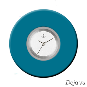 Deja vu Uhr, Schmuckscheiben, Acryl einfarbig, blau-türkis, K 30 e  Deja vu Uhr, Schmuckscheiben, Acryl einfarbig, blau-türkis, K 30 e