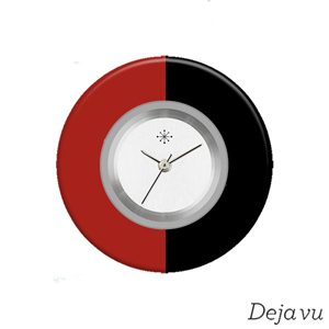 Deja vu Uhr, Schmuckscheiben, Print-Design, rot-orange, L 102-2