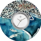 Deja vu Uhr, Schmuckscheiben, Print-Design, blau-trkis, L 149-2