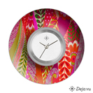 Deja vu Uhr, Schmuckscheiben, Print-Design, rot-orange, L 315-2