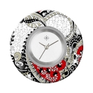Deja vu Uhr, Schmuckscheiben, Print-Design, schwarz-grau-wei�, L 4096