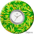 Deja vu Uhr, Schmuckscheiben, Print-Design, gr�n-gelb, L 554