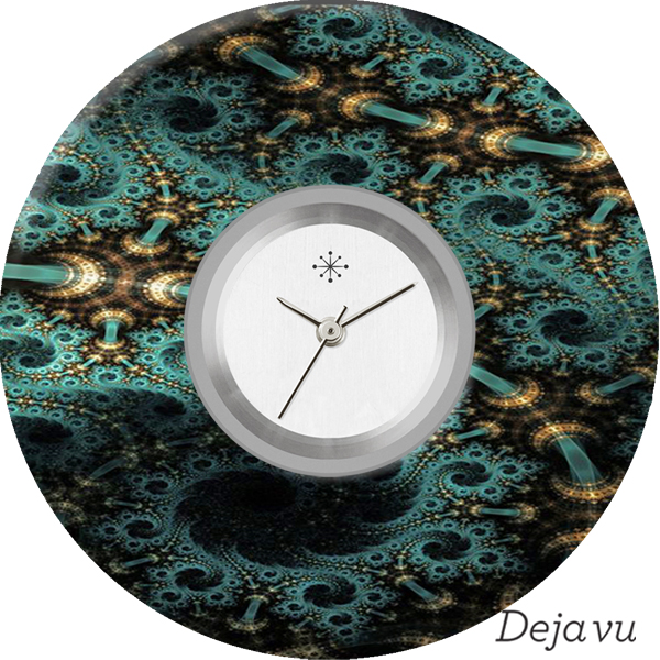 Deja vu Uhr, Schmuckscheiben, Print-Design, blau-t�rkis, L 240-4